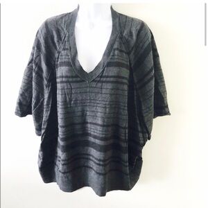 Caslon sweater poncho, oversized fit, v-neck, gray & black stripes, size S/M